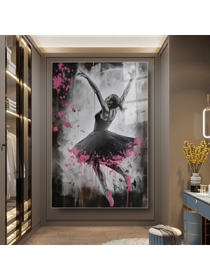 idora Balerin ve Pembe Grafiti Cam Tablo – Modern Dans Dekoru | Cam Tablo | Modern Duvar Dekoru