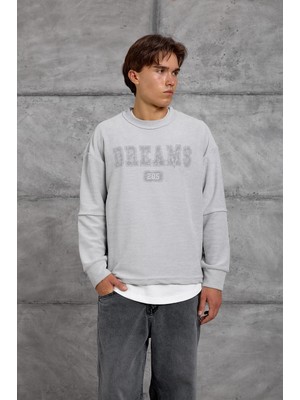 Nomarc Gri Dreams Baskı Dokuma Kumaş Oversıze Sweatshırt