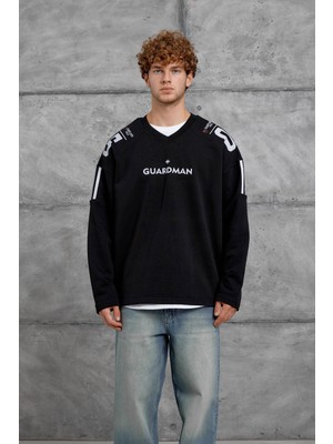 Nomarc Erkek Sweatshirt Guardman Siyah Oversize Baskılı