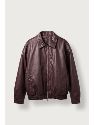 Abluka Online Erkek Relax Fit Bomber Deri Ceket Bordo