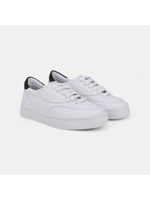 Desa Kadın Beyaz Bağcıklı Siyah Bilek Detaylı Deri Sneaker
