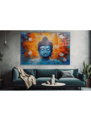 idora Mavi Buda Portresi Cam Tablo – Soyut Meditasyon Dekoru | Cam Tablo | Modern Duvar Dekoru