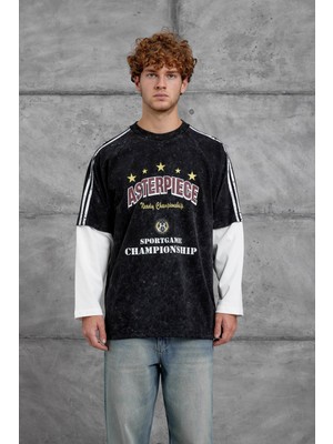 Nomarc Erkek Sweatshirt Asterpıece Siyah Oversize Baskılı