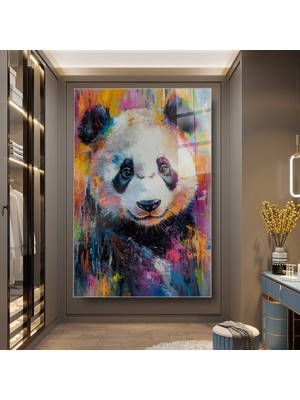 idora Renkli Panda Portresi Cam Tablo – Soyut Modern Hayvan Dekoru | Cam Tablo | Modern Duvar Dekoru