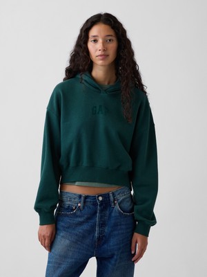 Gap Kadın Koyu Yeşil Vintagesoft Crop Logo Sweatshirt