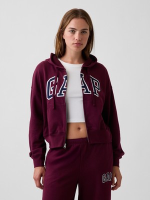 Gap Kadın Bordo Oversized Gap Logo Fransız Havlu Kumaş Fermuarlı Sweatshirt