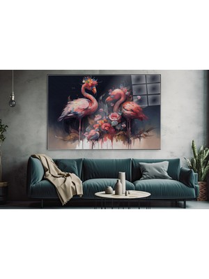 idora Pembe Flamingolar Cam Tablo – Çiçekli Romantik Modern Sanat | Cam Tablo | Modern Duvar Dekoru
