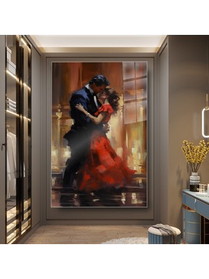 idora Dans Eden Romantik Çift Portresi Dikey Cam Tablo – Ressamane Sıcak Işıklar