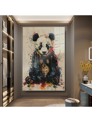 idora Renkli Panda Cam Tablo – Soyut Modern Hayvan Dekoru | Cam Tablo | Modern Duvar Dekoru