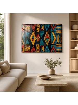 idora Canlı Geometrik Desenlerle Yatay Cam Tablo