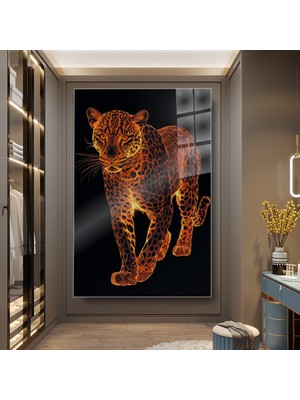 idora Turuncu Siyah Leopar Cam Tablo – Modern Vahşi Yaşam Dekoru | Cam Tablo | Modern Duvar Dekoru