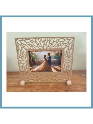 Bezos 3D Baskı Yaprak Desenli Masaüstü Fotoğraf Çerçevesi Oyma Çiçek Desenli Düğün ve Masa Numarası Çerçevesi Bej MBT06