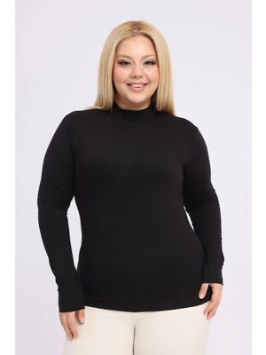 Yade Fashion Büyük Beden - Kadın Balıkçı Yaka Uzun Kol Body