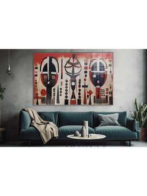idora Soyut Maske Figürleri Cam Tablo – Geometrik Modern Duvar Sanatı | Cam Tablo | Modern Duvar Dekoru