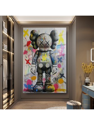 idora Stilize Robot Figürlü Grafiti Cam Tablo – Dikey Modern Duvar Dekoru | Cam Tablo | Modern Duvar Dekoru