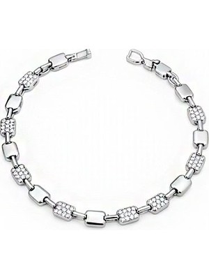 Brezza Lusso Jewelry Lunessa Geometrik Model Zirkon Taşlı Gümüş Renk Kadın Bileklik