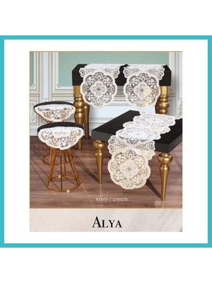 Defne Store 5 Parça Krem Alya Salon Takımı Dantelli Runner Masa Örtüsü Modern Tasarım Dfnbez