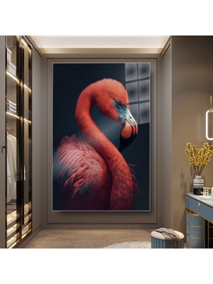 idora Flamingo Portresi Cam Tablo – Modern Hayvan ve Tropik Dekorasyon | Cam Tablo | Modern Duvar Dekoru