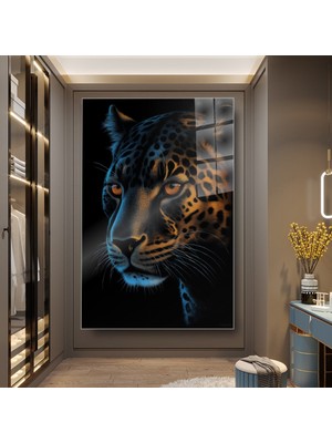 idora Siyah Fonlu Amber Gözlü Jaguar Yüzü Cam Tablo | Cam Tablo | Modern Duvar Dekoru
