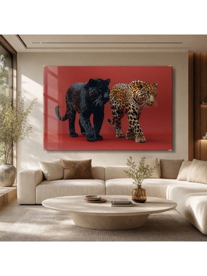 idora Siyah Panter ve Leopar Cam Tablo