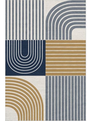 Tr Retro Çizgili Patchwork Halı, Kaymaz Taban, Makinede Yıkanabilir, Dijital Baskı Salon, Mutfak