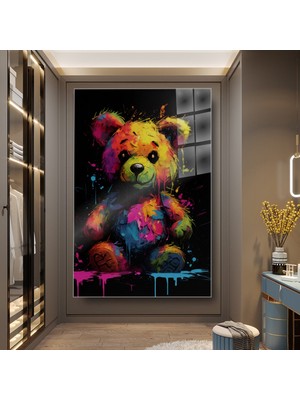 idora Renkli Ayıcık Cam Tablo – Pop Art Çocuk Odası Dekoru | Cam Tablo | Modern Duvar Dekoru