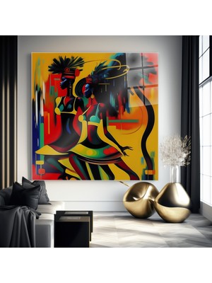 idora Geleneksel Başlıklı Üç Kadın Figürü Modern Sanat Cam Tablo | Cam Tablo | Modern Duvar Dekoru