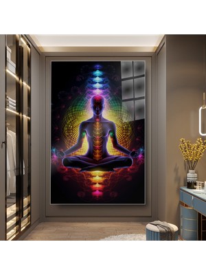 idora Meditasyon Figürü Cam Tablo – Kozmik Çakra ve Spiritüel Dekor | Cam Tablo | Modern Duvar Dekoru