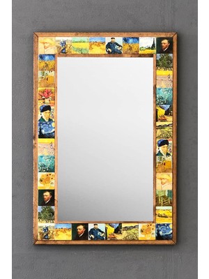 Tr Oscar Stone Decor Masif Çerçeveli Mozaik Taş Ayna 43 cm x 63 cm Vincent Van Gohg (Dresuar Kons