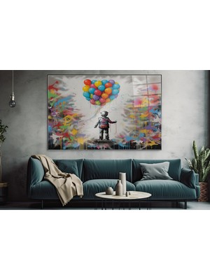 idora Balon Demeti Taşıyan Çocuk Cam Tablo – Renkli Grafiti ve Modern Sanat | Cam Tablo | Modern Duvar Dekoru