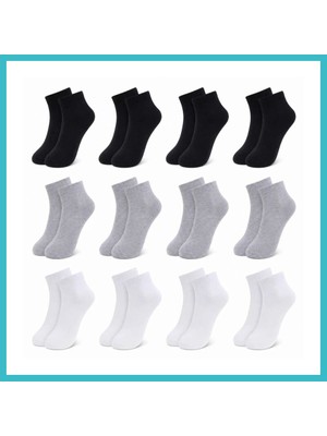 Defne Store Erkek Kısa Konç Çorap 12'li Paket, %80 Pamuklu, Dikişsiz Burun, Nefes Alan Yumuşak Bilek Çorabı, Siyah Gri Beyaz · Beden: 36-40 · Renk: Çok Renkli 12 Li Dfnbez