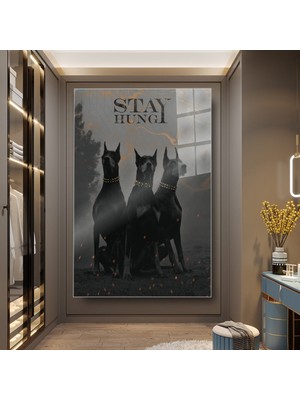 idora Üç Siyah Köpek Cam Tablo – Gotik Modern ve Dramatik Duvar Dekoru | Cam Tablo | Modern Duvar Dekoru