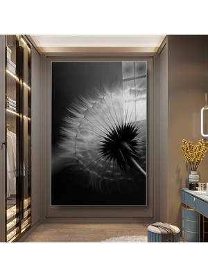 idora Karahindiba Tohumu Cam Tablo – Siyah Beyaz Minimalist Dekorasyon | Cam Tablo | Modern Duvar Dekoru