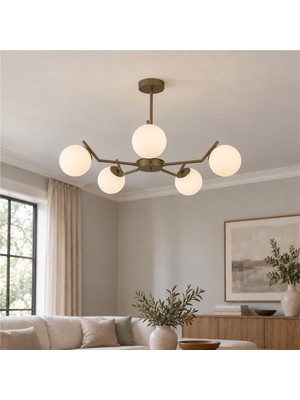 Apliqa Sara 5Li Eskitme Boyalı Beyaz Camlı Avize 80 cm Modern Genç Odası İçin Şık Tasarım