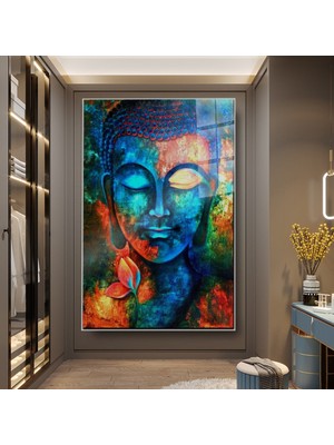 idora Meditatif Buda Yüzü Cam Tablo – Soyut Maneviyat ve Renkli Modern Dekorasyon