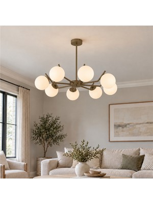 Apliqa Sara 8Li Eskitme Boyalı Beyaz Camlı Avize 52 cm Modern Genç Odası İçin Şık Aydınlatma