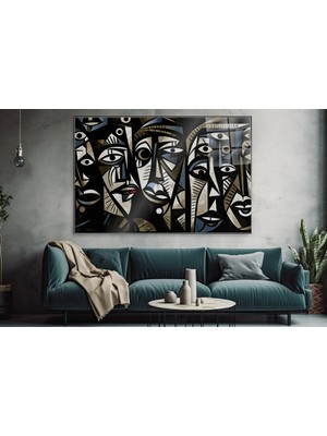 idora Geometrik Yüzler Cam Tablo – Kübist Modern Sanat Dekoru | Cam Tablo | Modern Duvar Dekoru