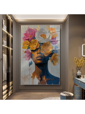 idora Çiçeklerle Örtülü Kadın Portresi Cam Tablo – Modern Sanat | Cam Tablo | Modern Duvar Dekoru