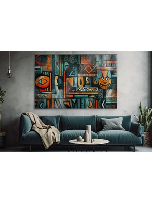 idora Geometrik Semboller ve Maskeler Cam Tablo – Modern Soyut Dekorasyon | Cam Tablo | Modern Duvar Dekoru
