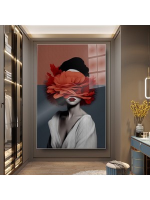 idora Çiçeklerle Yüzü Örtülü Kadın Portresi Cam Tablo – Modern Sanat Dekoru | Modern Cam Tablo