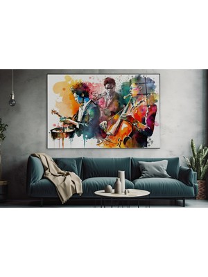 idora Caz Müzisyenleri Cam Tablo – Renkli Modern Sanat | Cam Tablo | Modern Duvar Dekoru