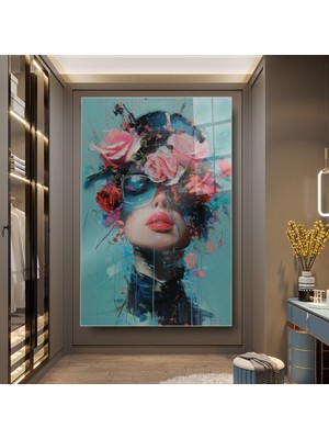 idora Çiçek Taçlı Kadın Portresi Cam Tablo – Ekspresif Modern Sanat | Cam Tablo | Modern Duvar Dekoru