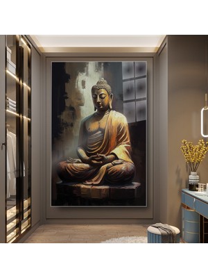 idora Buddha Cam Tablo – Fırça Dokulu Zen ve Maneviyat Dekoru | Cam Tablo | Modern Duvar Dekoru