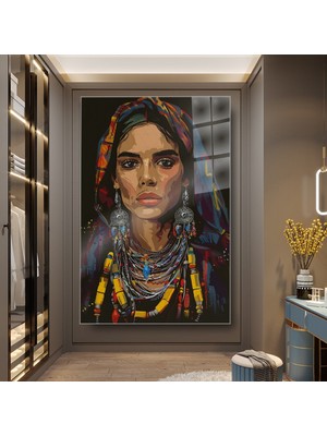 idora Renkli Kadın Portresi Cam Tablo – Modern Sanat Dekorasyonu | Cam Tablo | Modern Duvar Dekoru