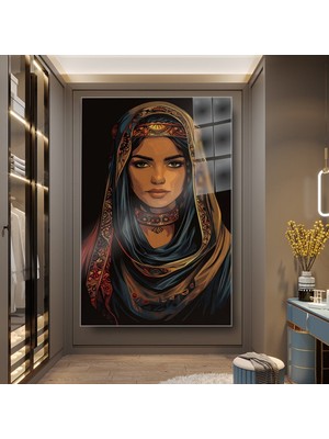 idora Örtülü Kadın Portresi Cam Tablo – Desenli Modern Sanat | Cam Tablo | Modern Duvar Dekoru