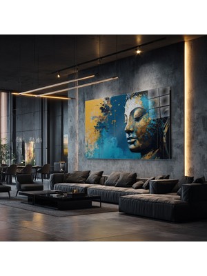 idora Soyut Insan Portresi Cam Tablo – Turkuaz ve Altın Modern Sanat | Cam Tablo | Modern Duvar Dekoru