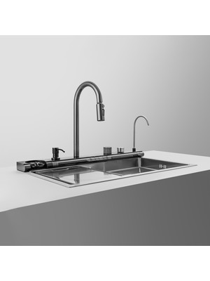 Vievo Premium Gümüş Renk Akıllı 2yıl Garantili, Ledli, Dijital Sıcaklık Göstergeli, 75CM Çelik Eviye Seti - Bal Peteği Kaplamalı