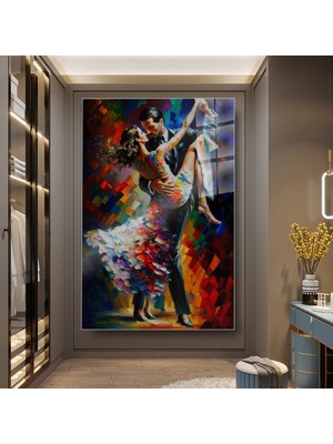 idora Tutkulu Tango Çifti Cam Tablo – Renkli Modern Dans Sanatı | Cam Tablo | Modern Duvar Dekoru