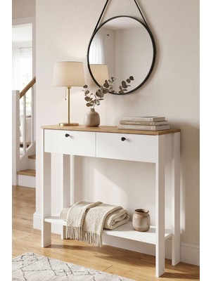 Yurupa Reyhans 2 Kapaklı Raflı Dresuar Modern Antre Konsol Masası 94 cm  Sepet-Beyaz Rey1-Sw