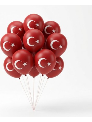 Partixa Kırmızı Beyaz Ay Yıldız Baskılı Balon (10'lu)
